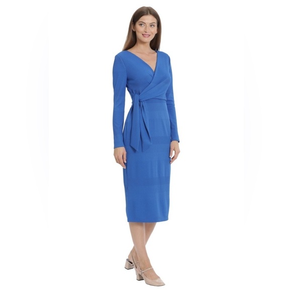 NWT Maggy London Eunice V-Neck Waist tie Dress, 4, Princess Blue - Picture 1 of 11